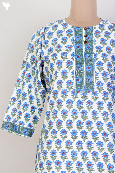 Bizzy Lizzy Kurta With Kota Doria Dupatta in FloralBlock Print