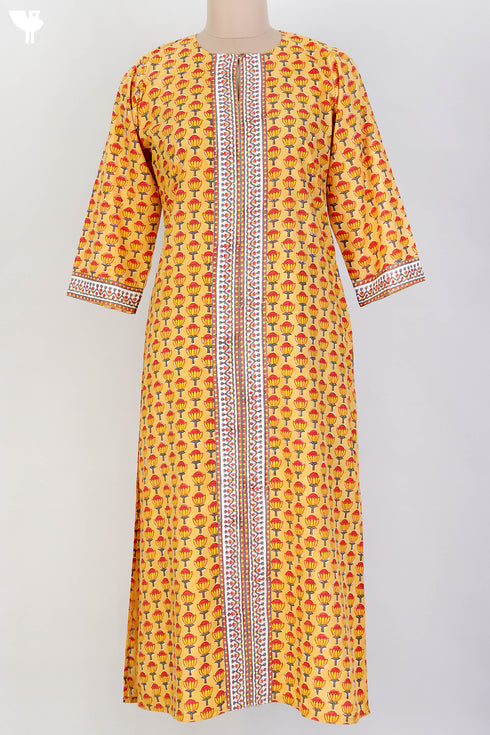 Bizzy Lizzy Kurta and Kota Doria Dupatta In Floral Block Print
