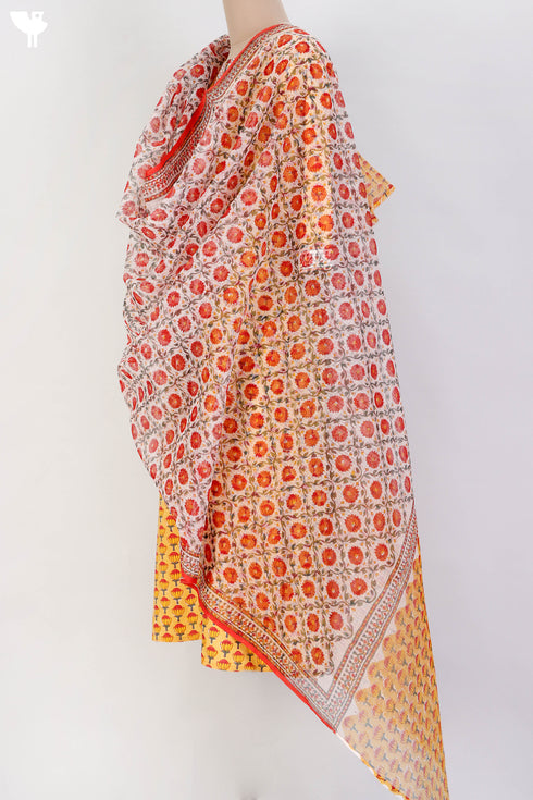 Bizzy Lizzy Kurta and Kota Doria Dupatta In Floral Block Print