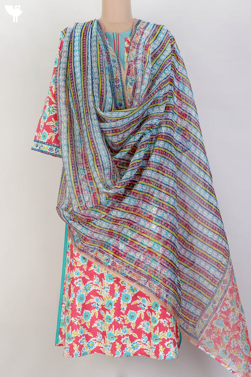 Bizzy Lizzy Kurta With Kota Doria Dupatta Set in Floral Block Print