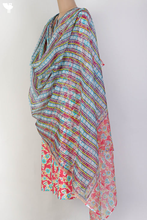 Bizzy Lizzy Kurta With Kota Doria Dupatta Set in Floral Block Print