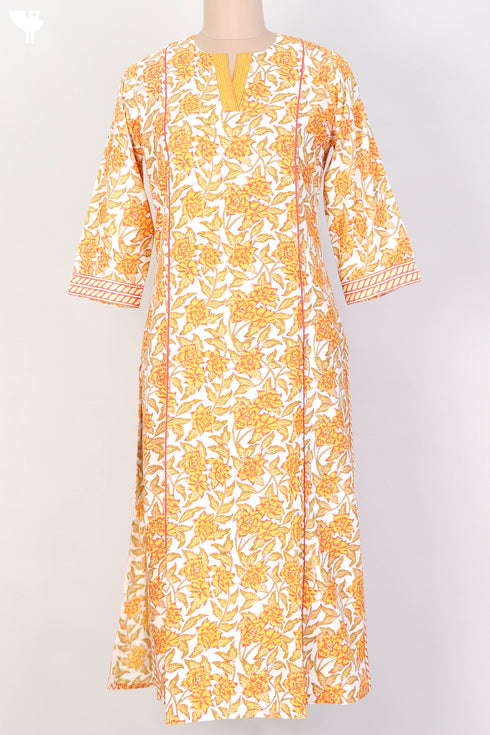 Bizzy Lizzy Paneled Kurta and Kota Doria Dupatta In Floral Block Print