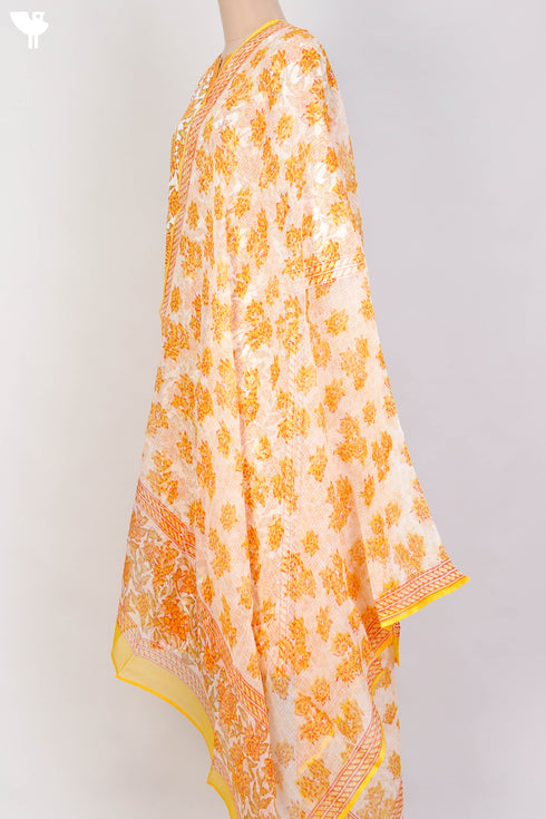 Bizzy Lizzy Paneled Kurta and Kota Doria Dupatta In Floral Block Print