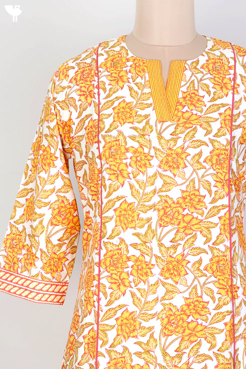 Bizzy Lizzy Paneled Kurta and Kota Doria Dupatta In Floral Block Print