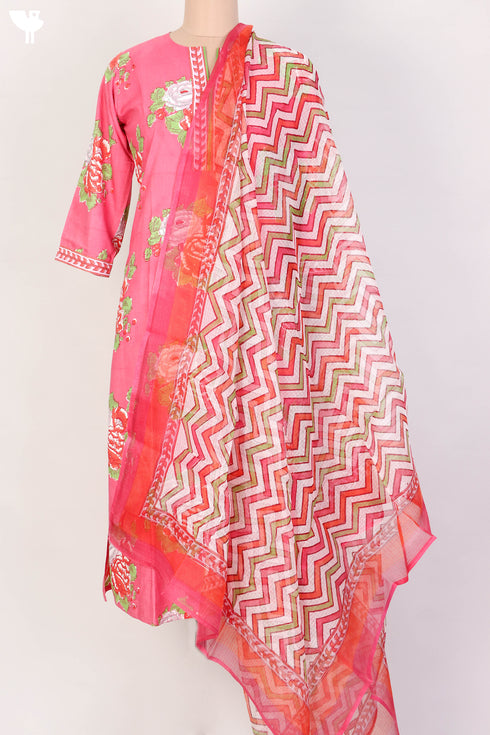 Bizzy Lizzy Kurta With Kota Doria Dupatta Set in Floral Block Print