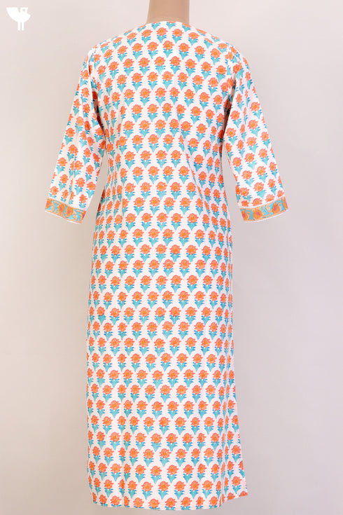 Bizzy Lizzy Kurta With Kota Doria Dupatta Set in Floral Block Print