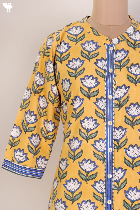 Bizzy Lizzy Kurta With Kota Doria Dupatta Set in FloralBlock Print