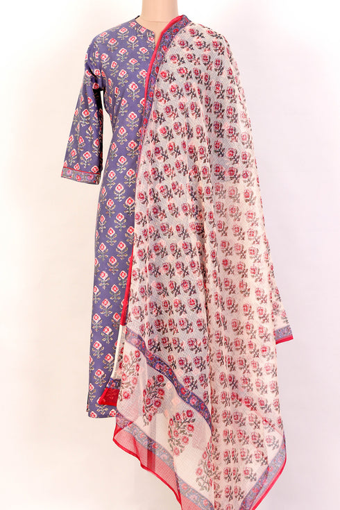 Bizzy Lizzy Kurta With Kota Doria Dupatta Set in Floral Block Print
