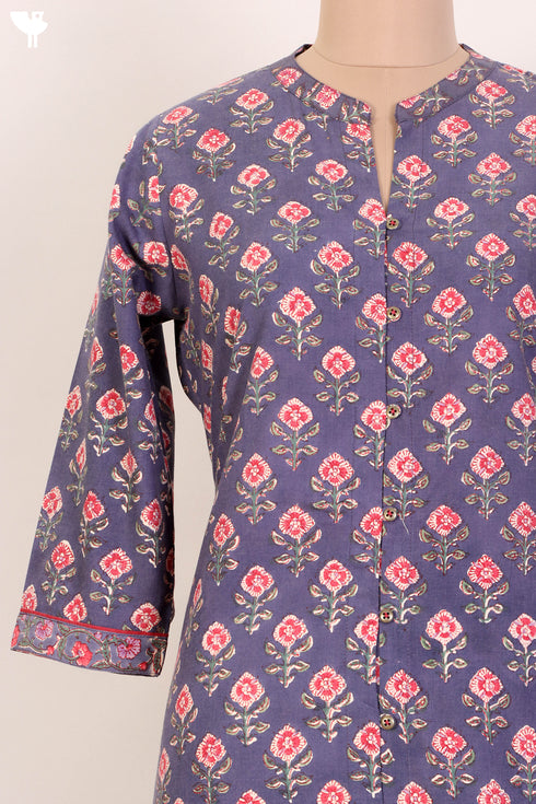 Bizzy Lizzy Kurta With Kota Doria Dupatta Set in Floral Block Print
