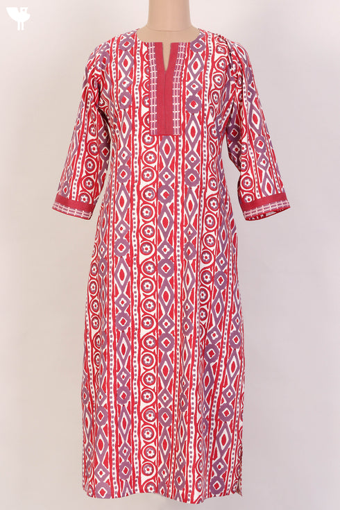 Bizzy Lizzy Kurta With Kota Doria Dupatta Set in Graphic Block Print