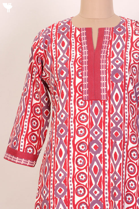Bizzy Lizzy Kurta With Kota Doria Dupatta Set in Graphic Block Print