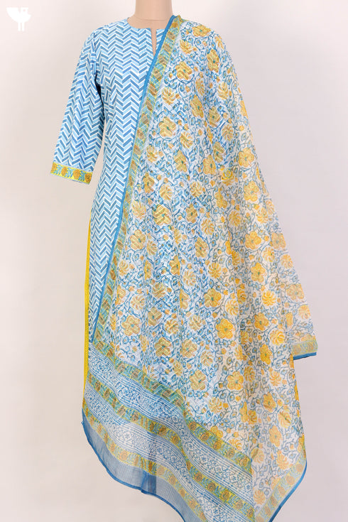 Bizzy Lizzy Kurta With Kota Doria Dupatta Set in Block Print