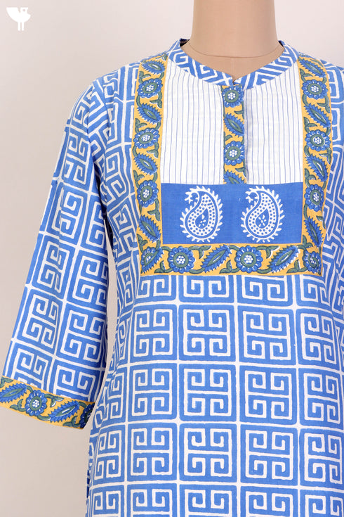 Bizzy Lizzy Kurta With Kota Doria Dupatta Set in GraphicBlock Print
