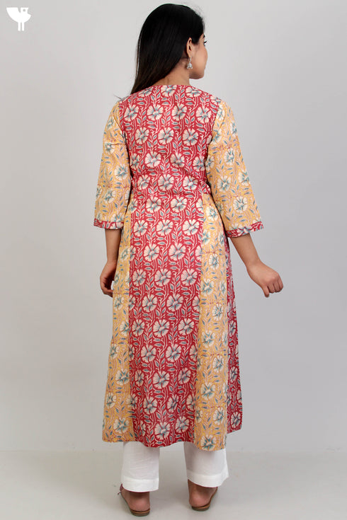 Terry Voile Kurta And Kota Dupatta Set In Floral Block Print