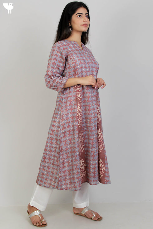 Terry Voile Kurta And Kota Dupatta Set In Graphic Block Print