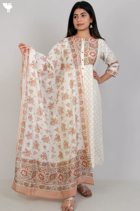 Banarasi Brocade Kurta With Chanderi Silk Dupatta in Floral Block Print