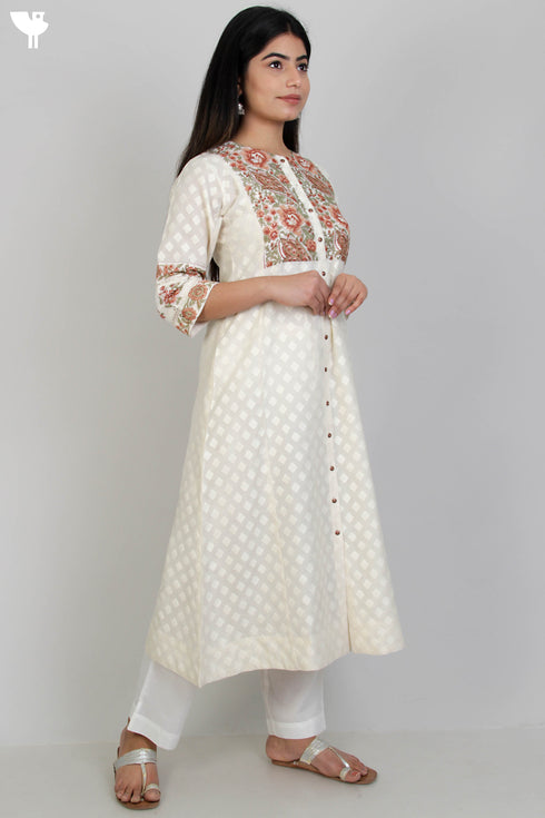 Banarasi Brocade Kurta With Chanderi Silk Dupatta in Floral Block Print