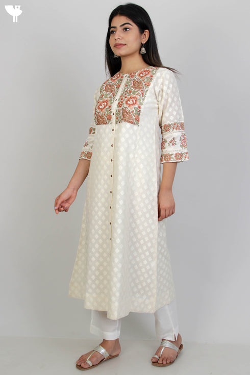 Banarasi Brocade Kurta With Chanderi Silk Dupatta in Floral Block Print