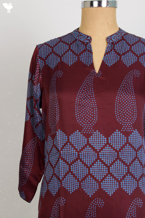 Satin Kurta With Cotton Silk Dupatta In Graphic Block Print