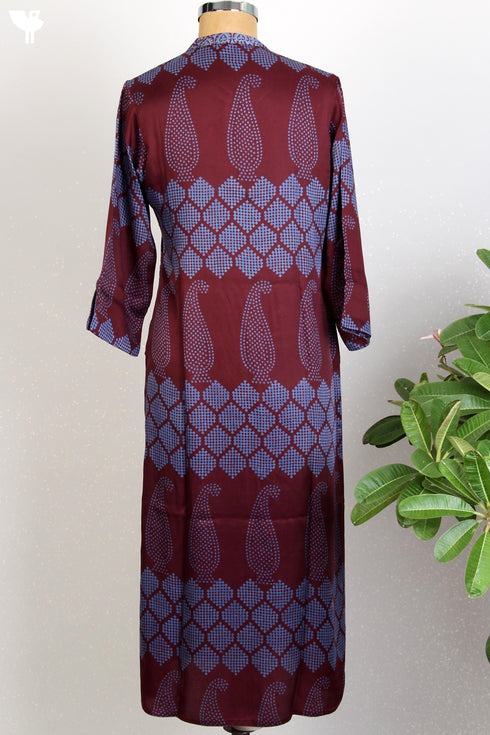 Satin Kurta With Cotton Silk Dupatta In Graphic Block Print