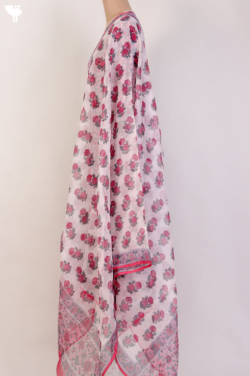 Mulmul Cotton Kurta and Kota Doria Dupatta In Floral Block Print