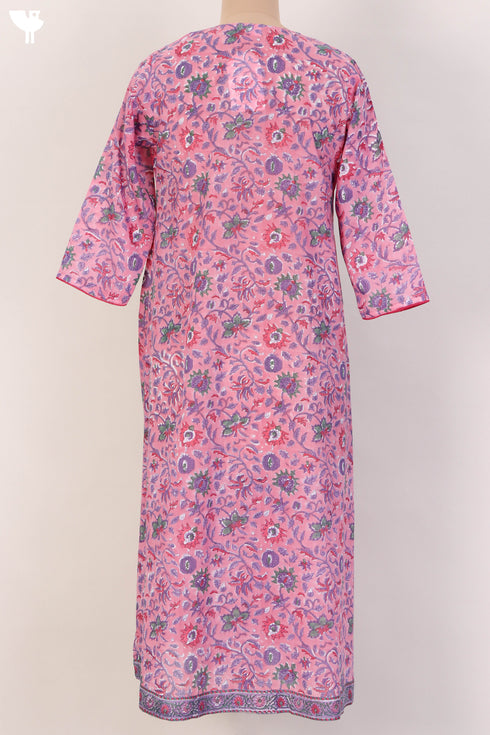 Mulmul Cotton Kurta and Kota Doria Dupatta In Floral Block Print