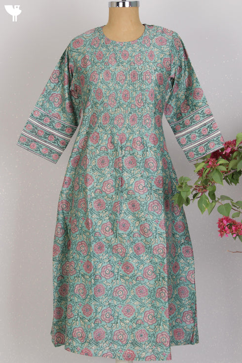 Chanderi Silk Kurta And Dupatta Set In Floral Block Print With Gota Embroidery