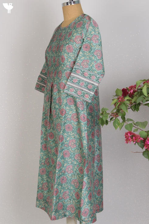 Chanderi Silk Kurta And Dupatta Set In Floral Block Print With Gota Embroidery