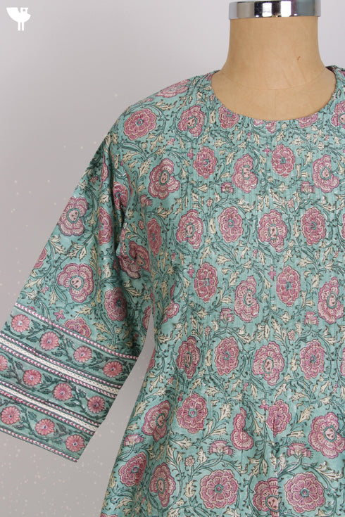 Chanderi Silk Kurta And Dupatta Set In Floral Block Print With Gota Embroidery