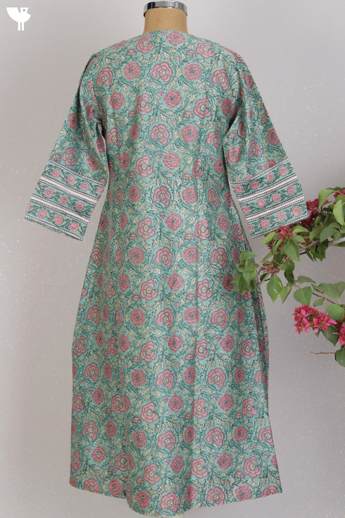 Chanderi Silk Kurta And Dupatta Set In Floral Block Print With Gota Embroidery