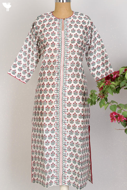 Chanderi Silk Kurta And Dupatta Set In Floral Block Print