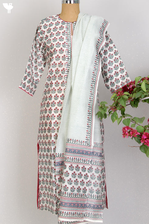 Chanderi Silk Kurta And Dupatta Set In Floral Block Print