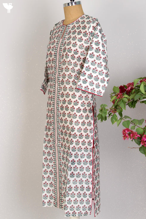 Chanderi Silk Kurta And Dupatta Set In Floral Block Print