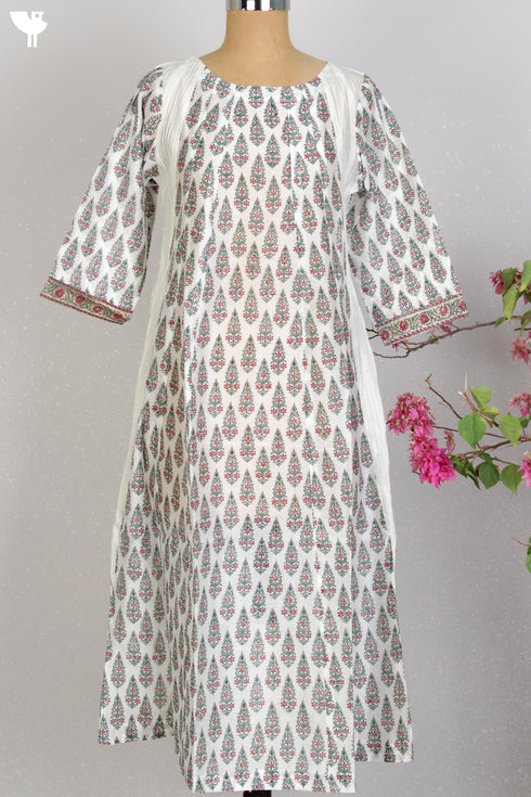 Chanderi Silk Kurta And Dupatta Set In Floral Block Print