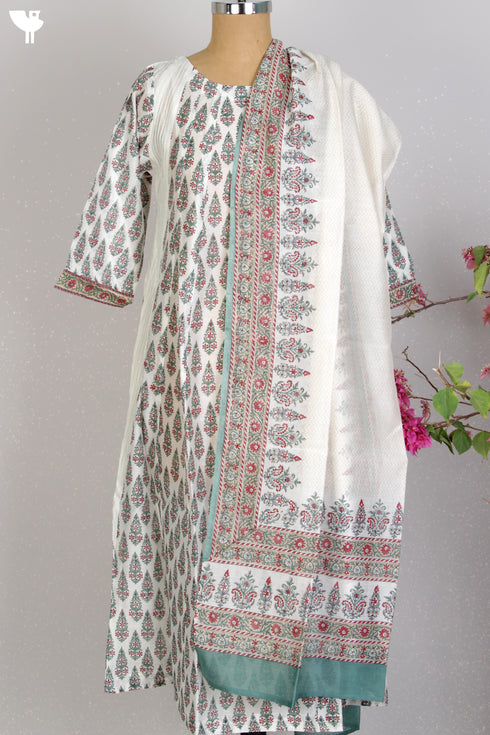 Chanderi Silk Kurta And Dupatta Set In Floral Block Print