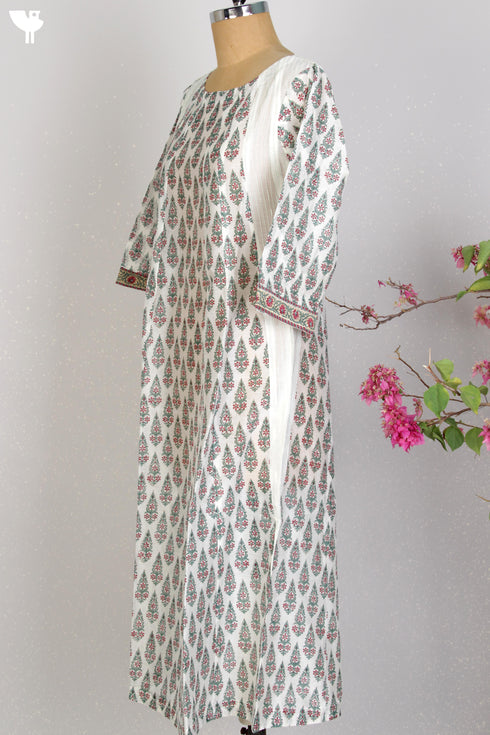 Chanderi Silk Kurta And Dupatta Set In Floral Block Print