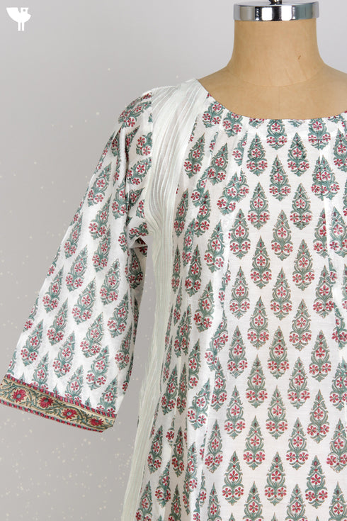 Chanderi Silk Kurta And Dupatta Set In Floral Block Print