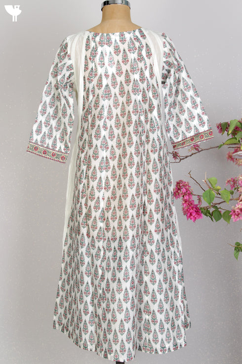 Chanderi Silk Kurta And Dupatta Set In Floral Block Print