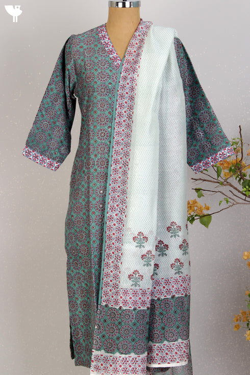 Chanderi Silk Kurta And Dupatta Set In Graphic Block Print