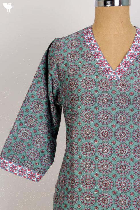 Chanderi Silk Kurta And Dupatta Set In Graphic Block Print