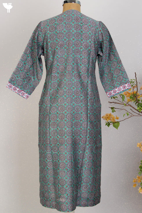Chanderi Silk Kurta And Dupatta Set In Graphic Block Print