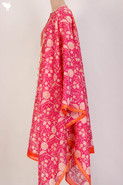 Chanderi Silk Kurta With Dupatta In Golden Yellow Floral Block Print