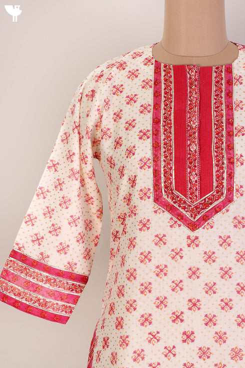 Chanderi Silk Kurta With Dupatta In Golden Yellow Floral Block Print