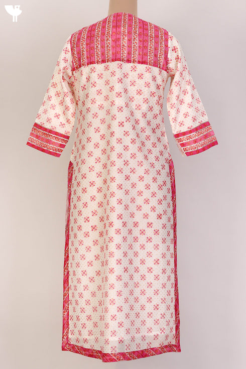 Chanderi Silk Kurta With Dupatta In Golden Yellow Floral Block Print