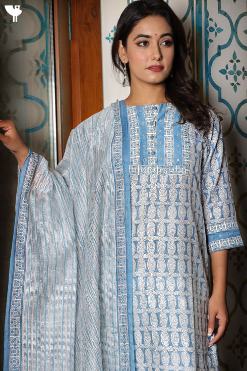 Chanderi Silk Kurta And Dupatta With Mirror Work Embroidery