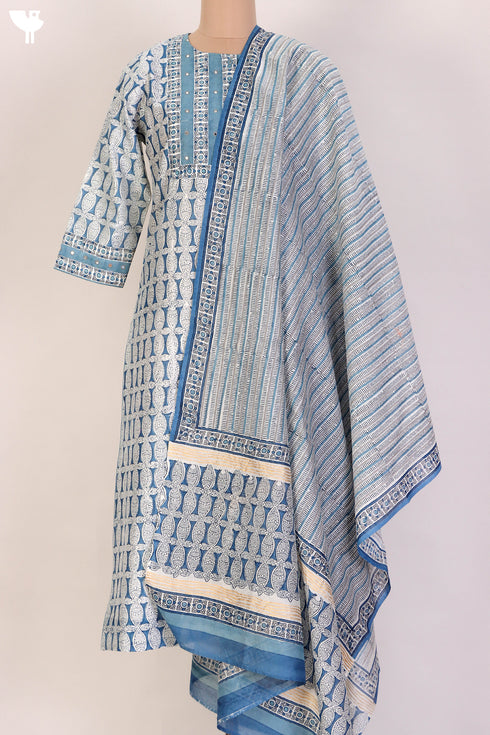 Chanderi Silk Kurta And Dupatta With Mirror Work Embroidery