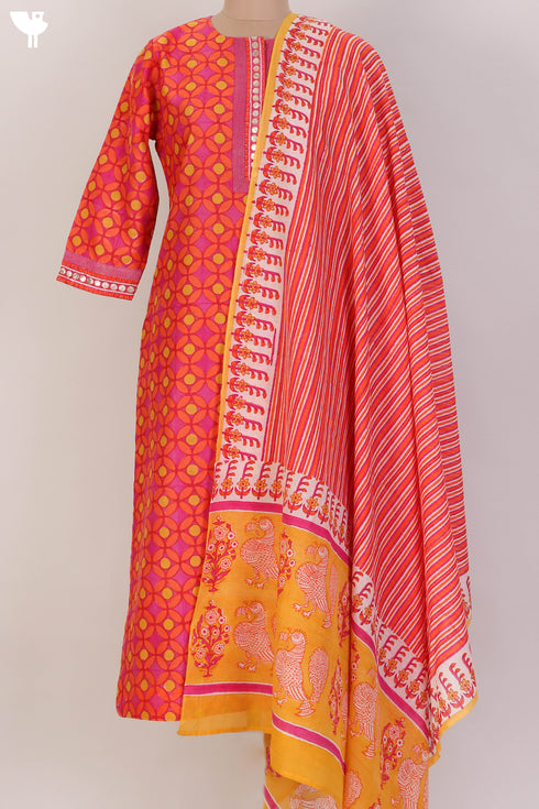 Chanderi Silk Kurta And Dupatta Set With Embroidery