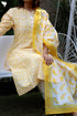 Chanderi Silk Kurta With Dupatta In Golden Yellow Floral Block Print