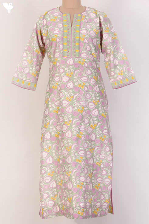 Chanderi Silk Kurta And Dupatta SetWith Floral Block Print And Embroidery