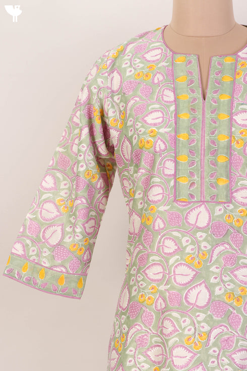 Chanderi Silk Kurta And Dupatta SetWith Floral Block Print And Embroidery